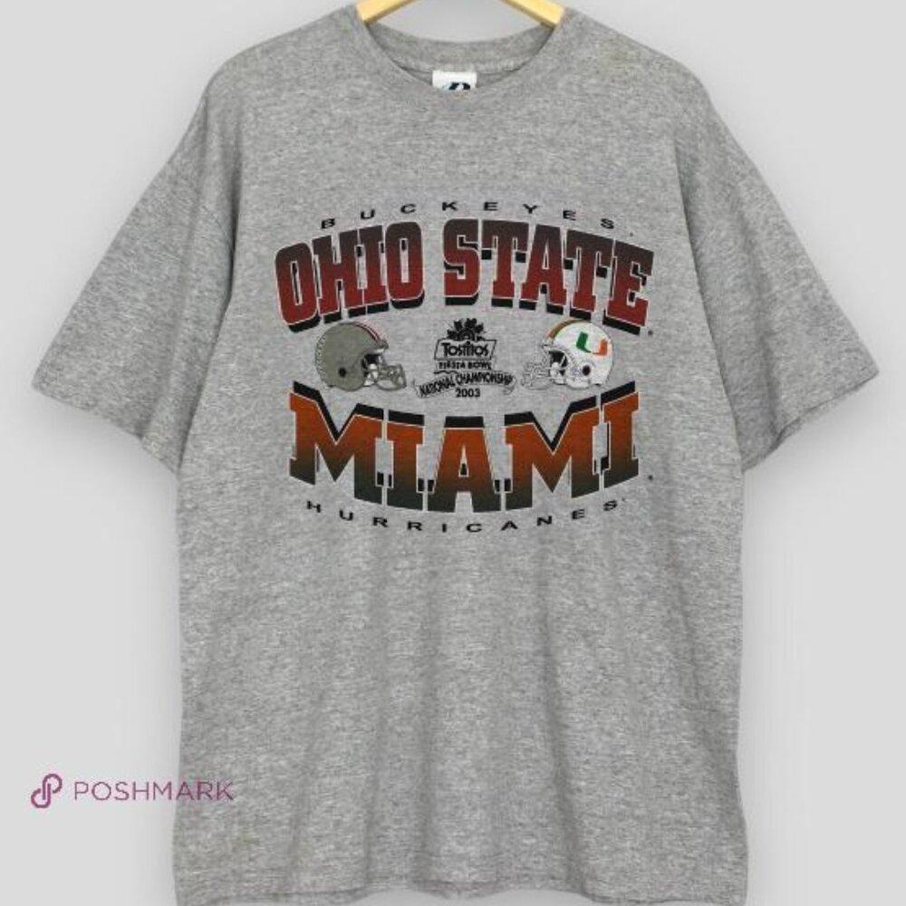 Ohio State Buck Eyes Gray 2003 Fiesta Bowl Miami Hurricanes Shirt Retro